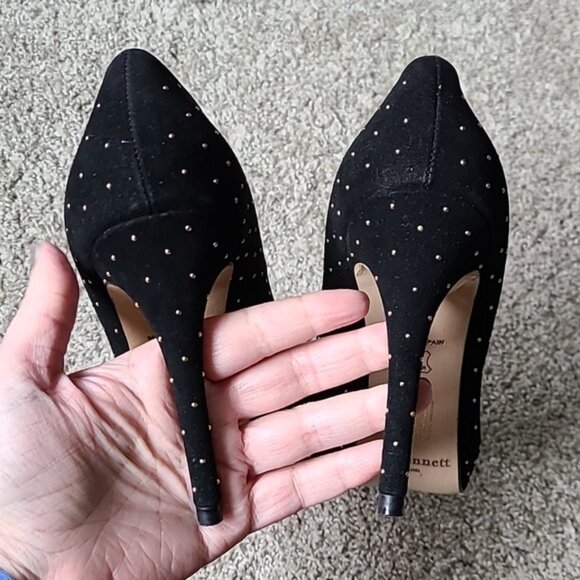 L.K. Bennett Clare Gold Studded Black Suede Pumps - Picture 13 of 13